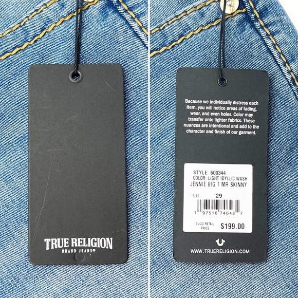 True Religion Jeans Size 29/8 Jennie Curvy Big T Mid Rise Skinny Light Wash NWT - Picture 8 of 10